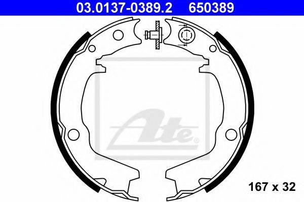 ATE 650389 Комплект гальмівних колодок, стоянкова гальмівна система