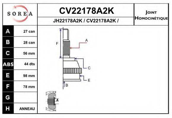 SNRA JH22178A2K Шарнірний комплект, приводний вал