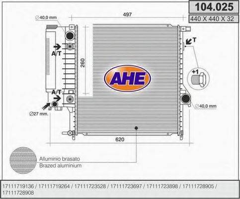 AHE 104025 Радіатор, охолодження двигуна