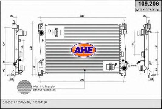 AHE 109206 Радіатор, охолодження двигуна