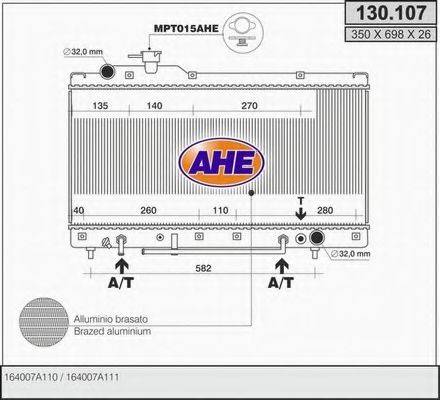 AHE 130107 Радіатор, охолодження двигуна