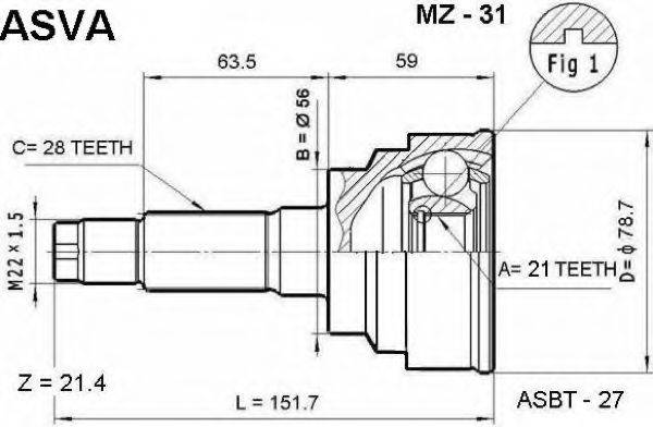 MAZDA G087-22-610A Шарнірний комплект, приводний вал