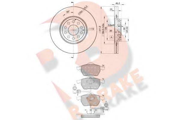 R BRAKE 3R13624065 Комплект гальм, дисковий гальмівний механізм
