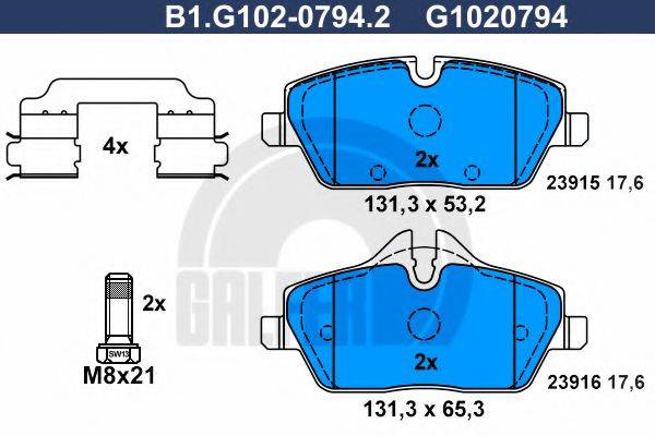 GALFER B1G10207942 Комплект гальмівних колодок, дискове гальмо