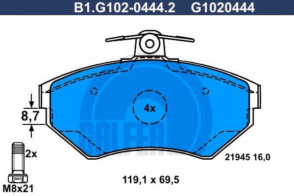 GALFER B1G10204442 Комплект гальмівних колодок, дискове гальмо
