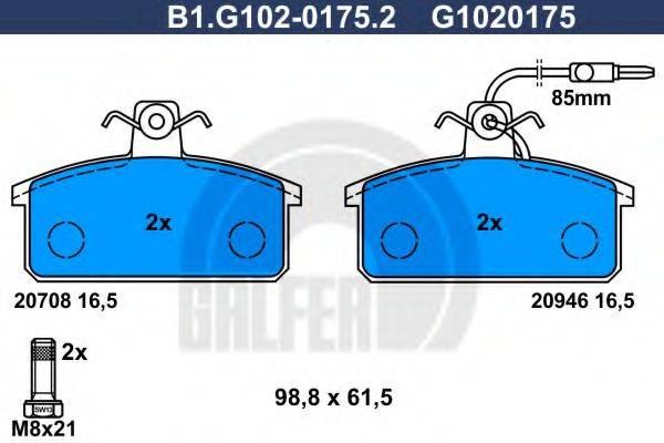GALFER 20946 Комплект гальмівних колодок, дискове гальмо