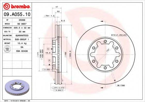 BREMBO 09A05510 гальмівний диск