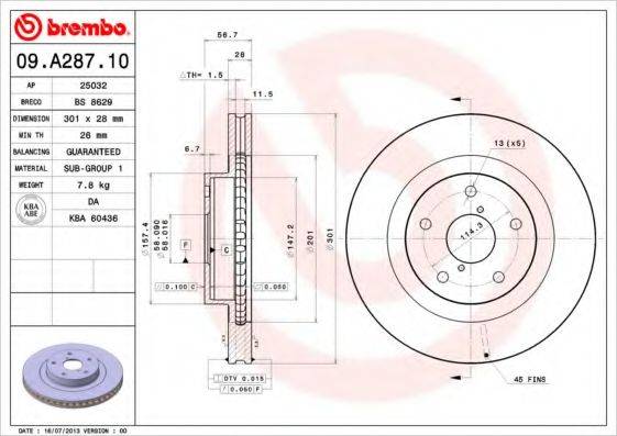 BREMBO 09A28710 гальмівний диск