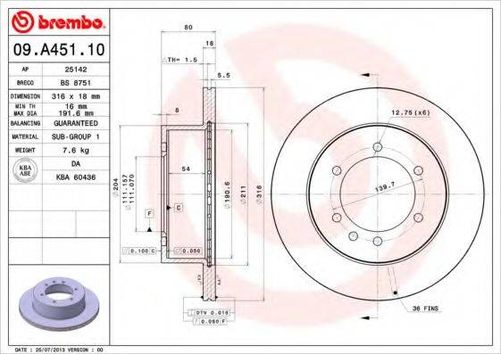 BREMBO 09A45110 гальмівний диск
