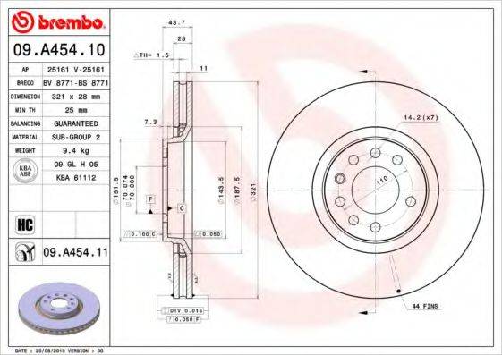BREMBO 09A45410 гальмівний диск