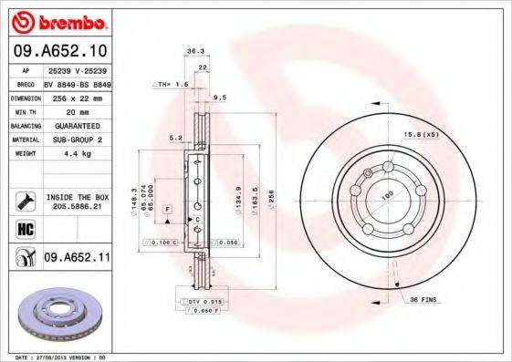 BREMBO 09A65210 гальмівний диск