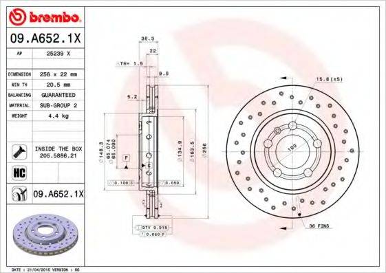 BREMBO 09A6521X гальмівний диск