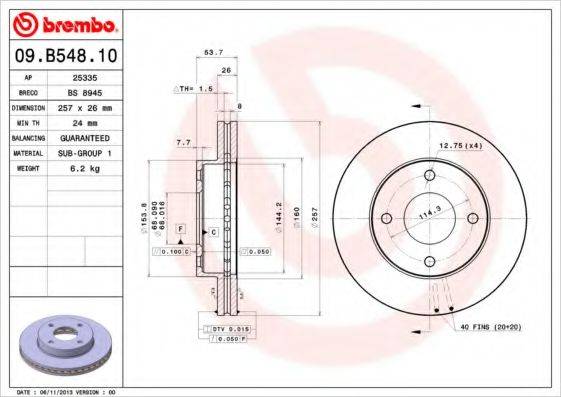BREMBO 09B54810 гальмівний диск